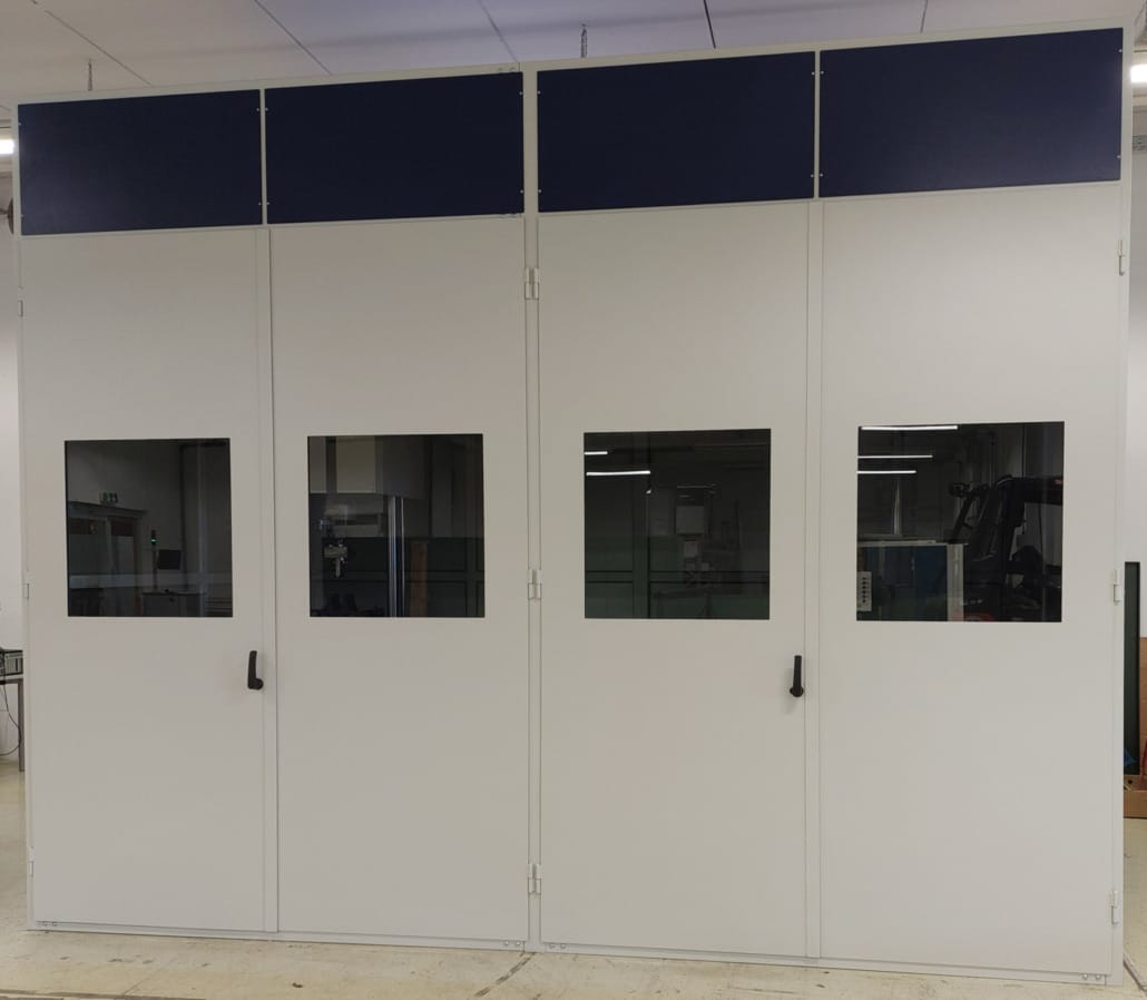 Soundproof cabin in the industry with four windows